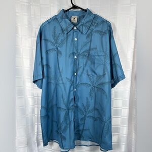 Aloha Blue Palm Tree Print Men's Shirt Size XL